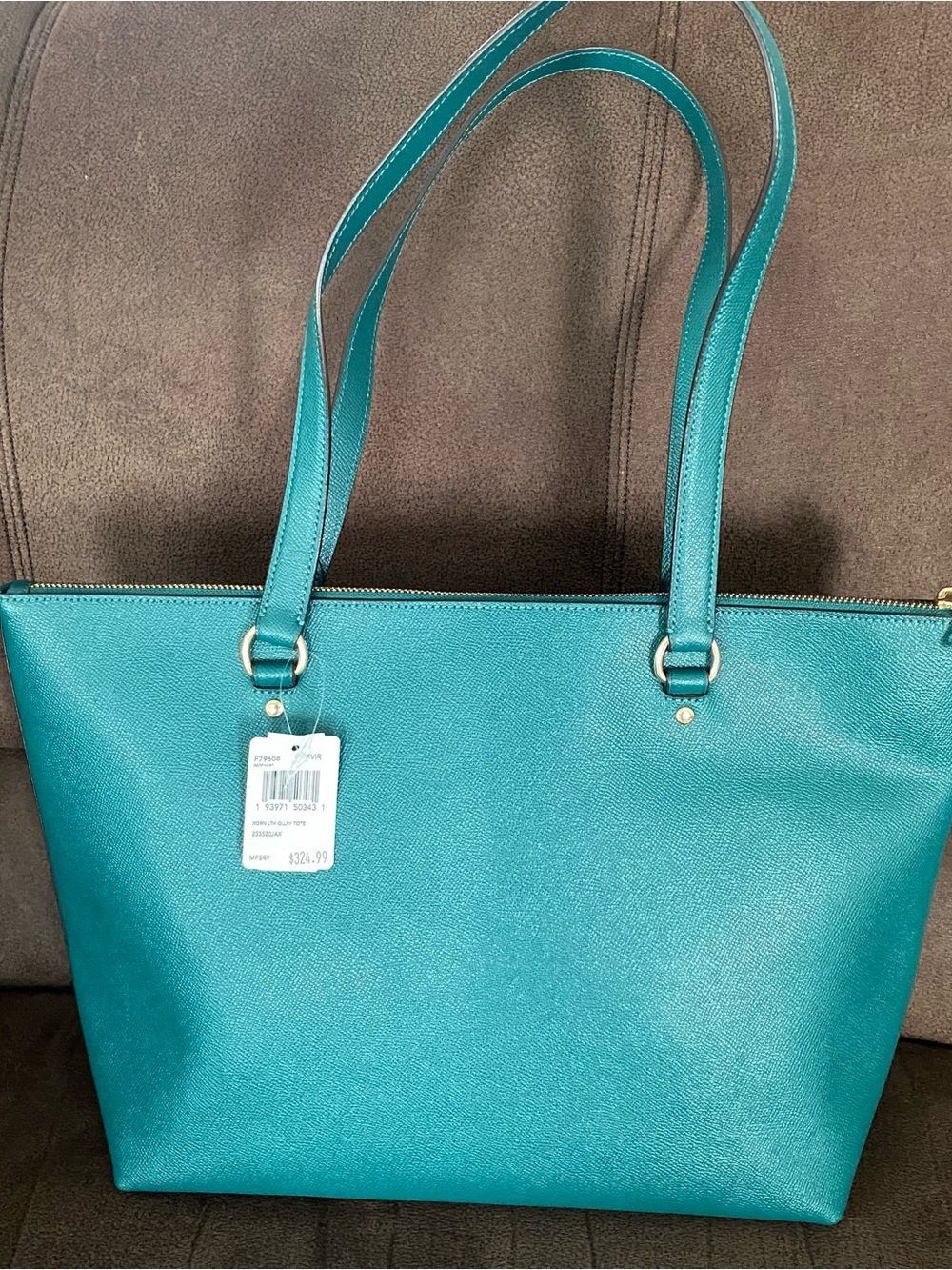 Coach Teal Leather Tote with Gold Hardware - Picture 2 of 8
